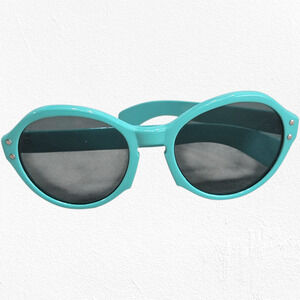 1960s Vintage Aqua Blue Mod Sunglasses Riveted Round Frame Retro Mod Eyewear